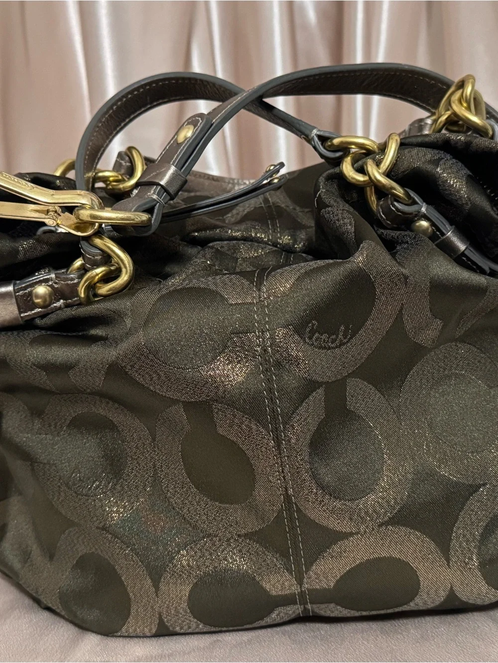 Coach Opt-Art Lurex Brooke Signature Jacquard Chain-Handle in Olive
